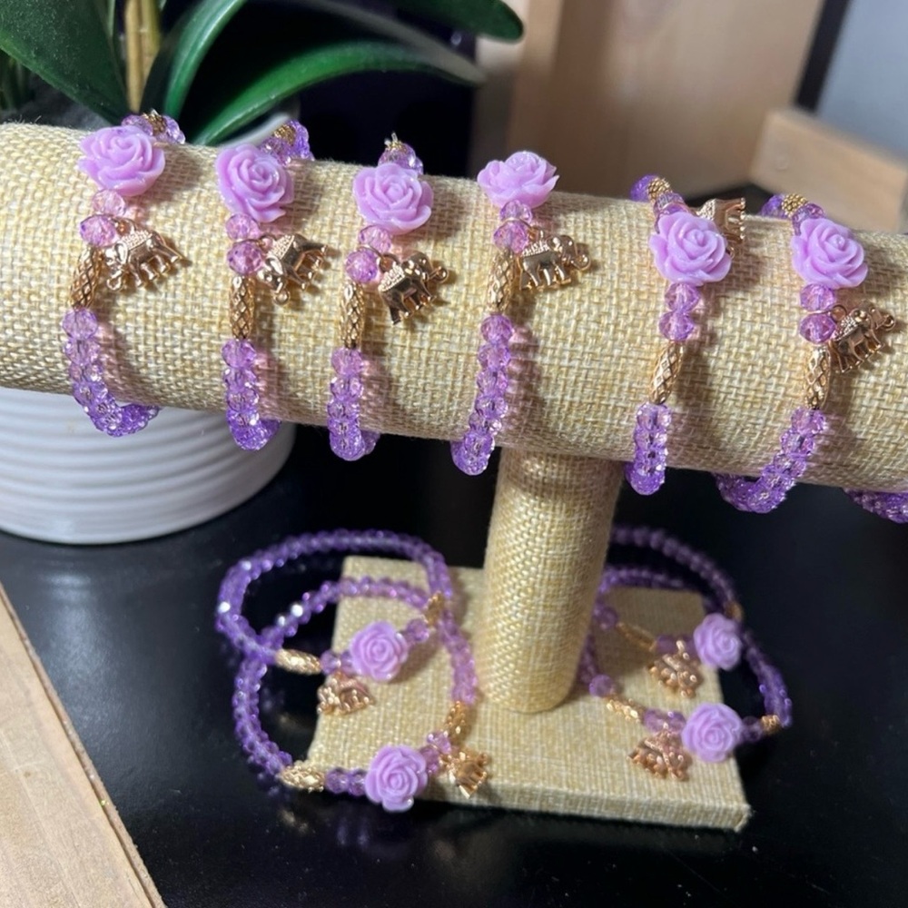 New 10, Lavender Rose Charm Stretch Bracelets - Women Jewelry
